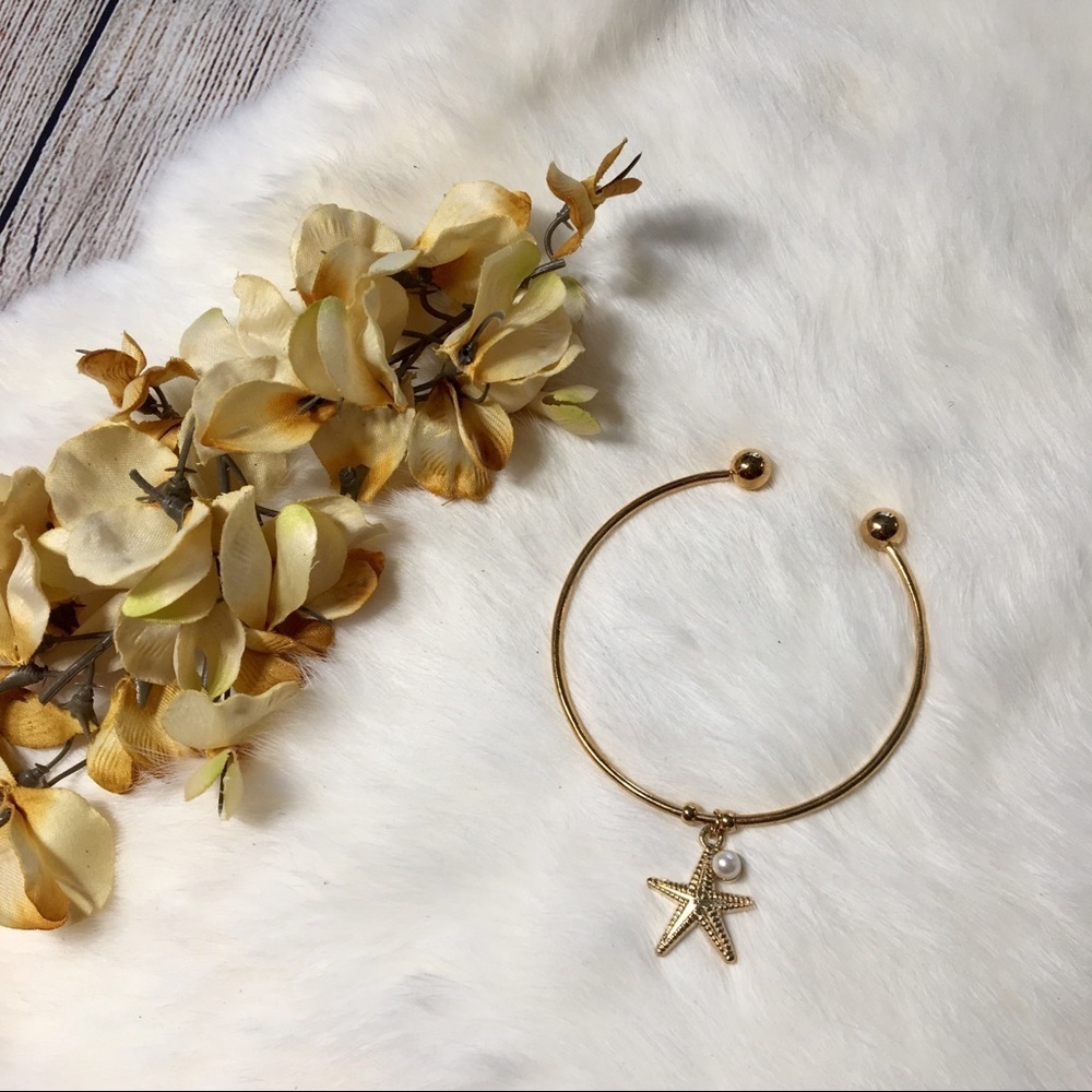 Gold & Pearl Starfish Bracelet Cuff